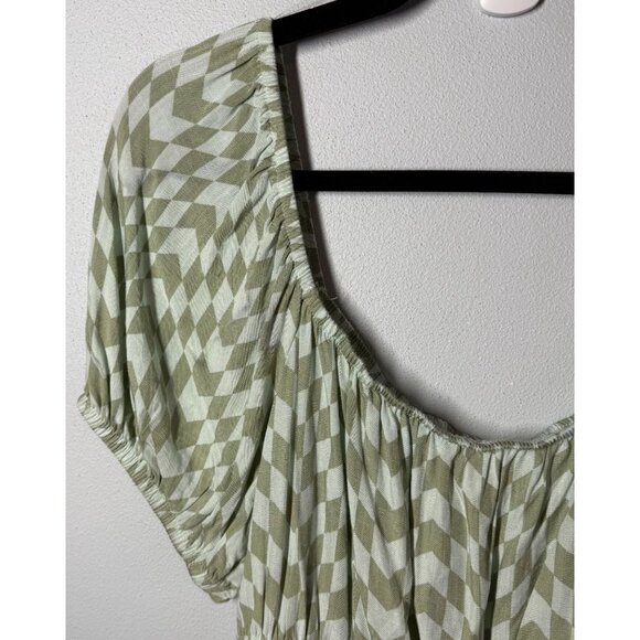 SO Womens Green Checkered Ruffle Double Cinched Waist Top XL Peasant Cottagecore - Picture 6 of 13